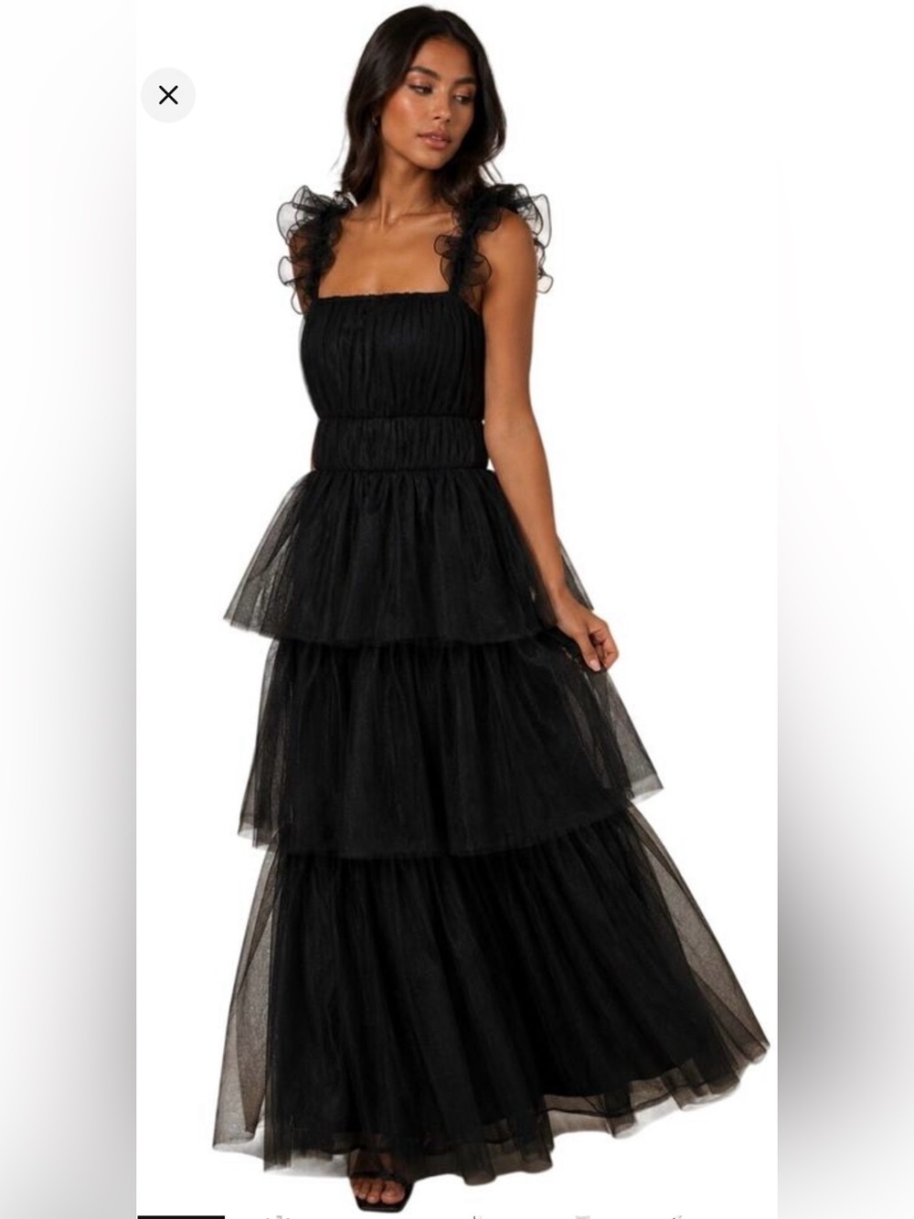 Lulus Black Tiered Tulle Ruffle Maxi Dress Romantic Goth Sz M NWT
